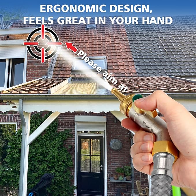 Heavy Duty Brass Garden Hose Shutoff Valve, 1 adjustable hose nozzle, 1 hose direct spray nozzle, 135-Degree Faucet Extender Adapter