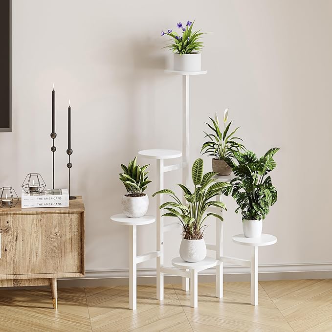 6 Tier Corner Plant Stand Indoor Outdoor, Tall Large Plant Shelf for Multiple Plants, Tiered Flower Pot Holder, Metal Display Plant Shelves for Living Room, Balcony, Patio, Garden(White)GPS514W