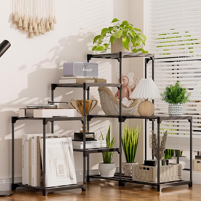 Plant Stand Indoor Plant Shelf Outdoor Metal Plant Rack for Multiple Plants 9 Pots Ladder Plant Pot Holder for Living Room Patio Garden Home Decor