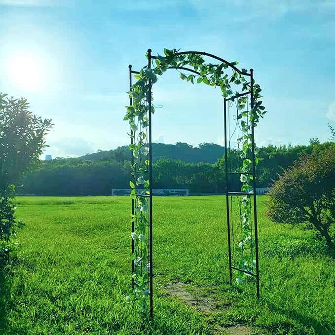 SCENDOR 92'' H x 44'' W Garden Arch Arbor Trellis for Outdoor, Trellis Plants Support with Metal Durable Iron Use for Climbing Plants w/Decorative Wire Lattice - Black