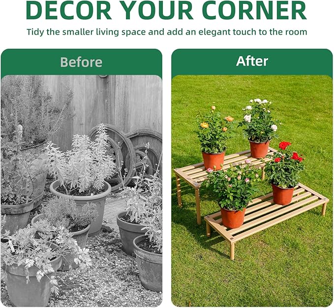Metal Plant Stand, Rust-proof Aluminum Display Rack, Plants Display Stands Decoration Racks for Living Room Garden Balcony Patio (Wood Color, 31.5Inch Tall Leg)