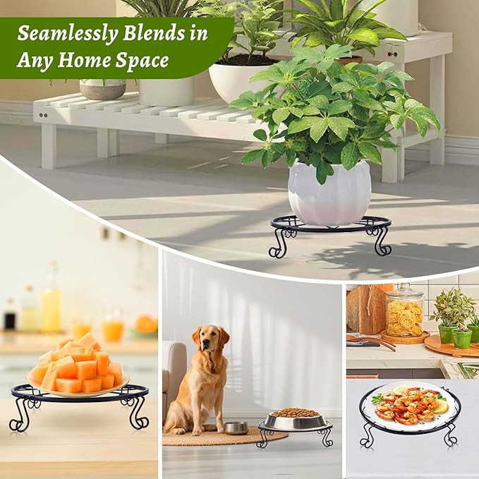 1/2/4 Pack 10/12 Inch Heavy Duty Iron Plant Stands - Rustproof Metal Flower Pot Holder for Indoor Outdoor Use, Round Wrought Iron Planter Stand for Corner Gardening, Patio, Balcony Decor- Black (10IN1PCS)