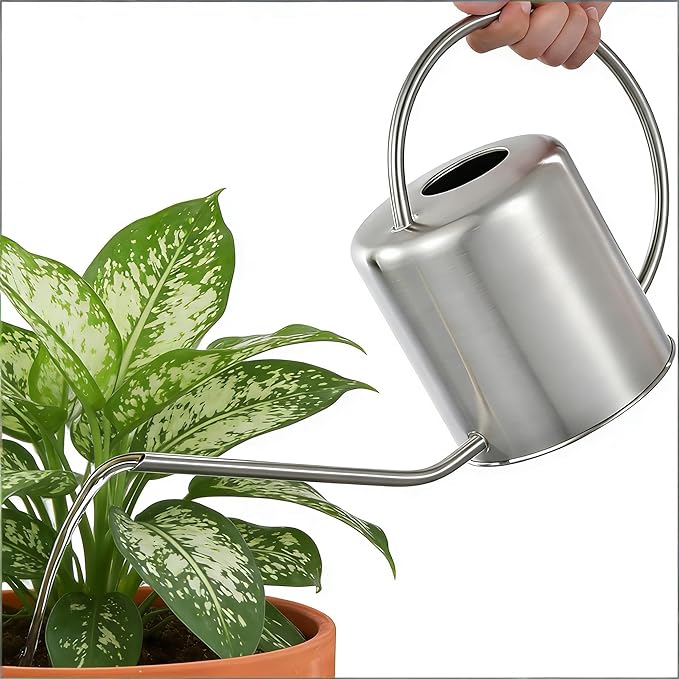 Fasmov 51 Oz Stainless Steel Watering Can Modern Style Watering Pot, Watering Can with Long Spout for Easy Pour, Water Outdoor Garden, Indoor Plant (Silver)