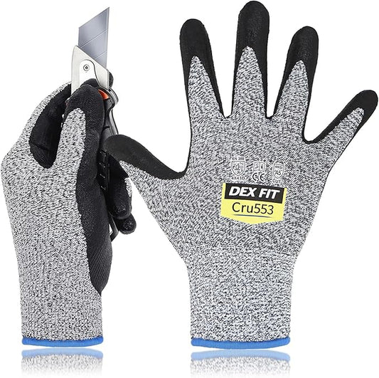DEX FIT Level 5 Cut Resistant Gloves Cru553, 3D-Comfort Fit, Power Grip, Professional, Durable, Touchscreen, Thin, Cool