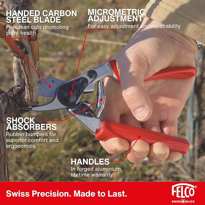 Felco F-12 Pruning Shears – 7.9" Garden Clippers with Anvil & Bypass Blades | Hand Pruners for Gardening | Garden Tool Cutter with Forged Aluminum Handle, Alloy Steel Blade, Medium Hand Fit