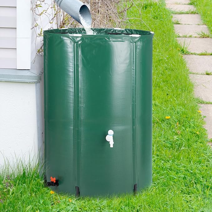 100 Gallon Collapsible Rain Barrel, Water Storage Tank, Portable Rainwater Collection System, Rain Catcher Barrel with Two Spigots and Overflow Kit, Rain Water Barrel Collector for Garden, Green
