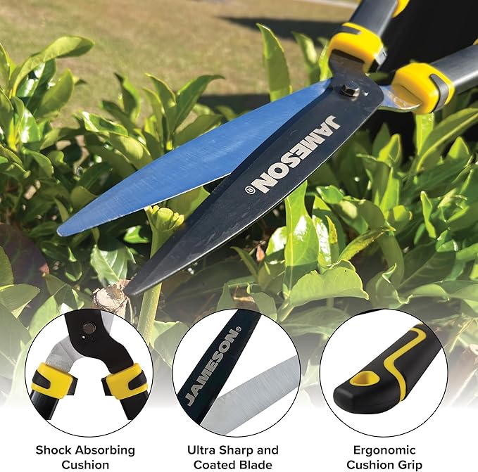 Jameson Heavy-Duty Hedge Shears – 23″ with Ultra-Sharp Non-Stick Blades, Lightweight Aluminum Frame, and Shock-Absorbing Grip