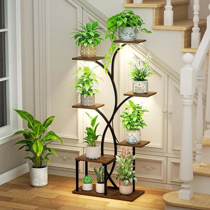 Indoor Plant Stand with 4 Grow Lights - 7 Tiered Plant Shelf for Indoor Plants, 52" Metal Corner Plant Shelves for Indoor Growing - Lighted Plant Holders for Patio, Room, Home and Balcony
