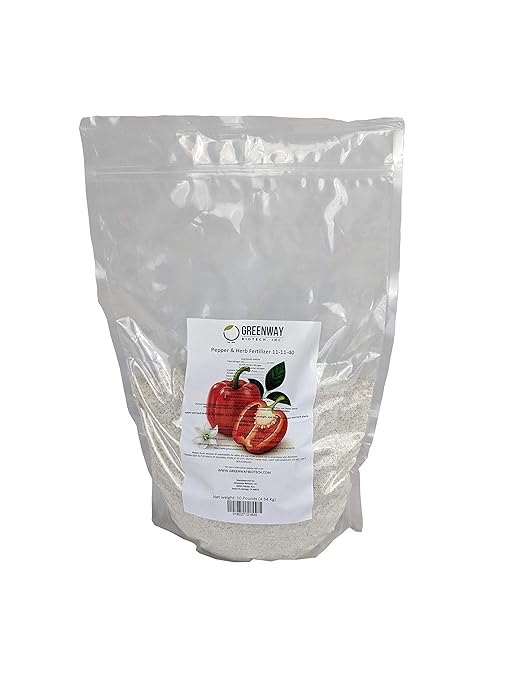 Greenway Biotech, Inc. Pepper & Herb Fertilizer 11-11-40 Powder with Micronutrients and Trace Minerals- 100% Water Soluble Fertilizers (10 Pounds Makes 2000 Gallons)