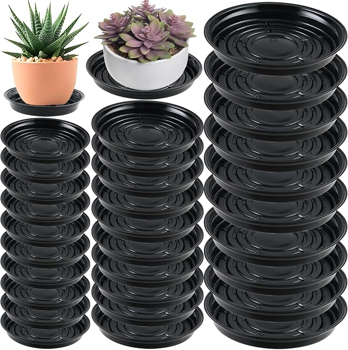 30 Packs 10/12/14 Inches Large Plant Saucers for Indoor Outdoor Use Heavy Duty Plastic Plant Plate Dish for Planter Bulk Round Flower Pot Drip Trays to Catch Water 4 to 20 Inch, Black