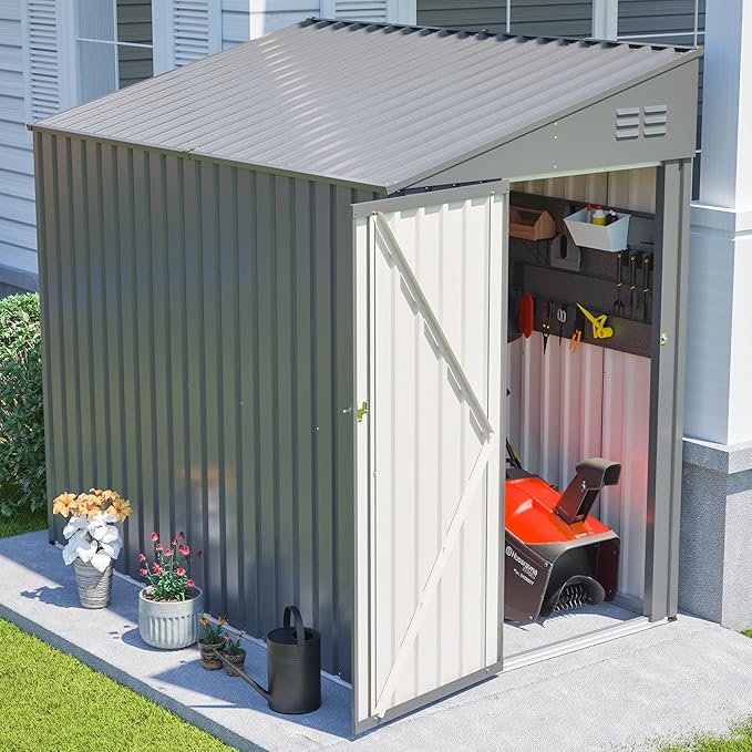 4×7 FT Outdoor Metal Storage Shed,Heavy-Duty Lean to Storage Shed with Lockable Door and Reinforced Beams,All Weather Waterproof Storage House W/2 Air Vents,for Backyard,Patio,Lawn,Dark Gray