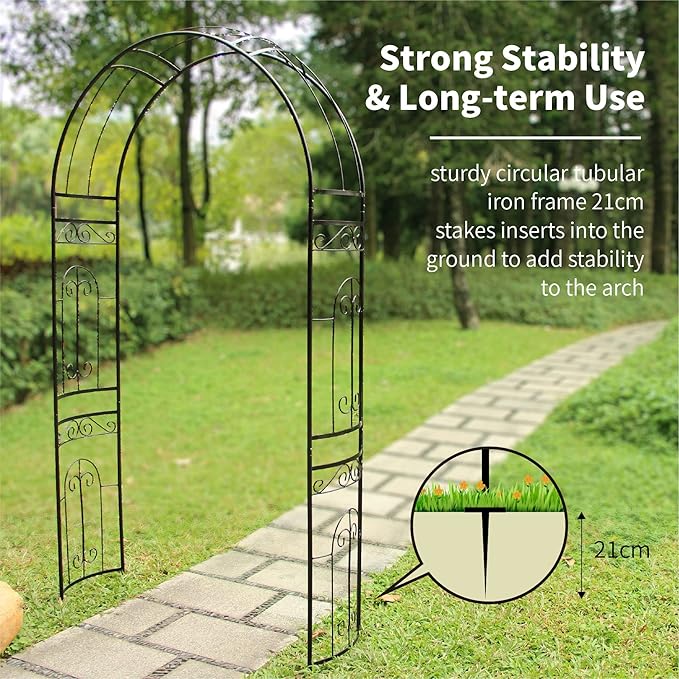 Metal Pergola Arbor, 95.3" H x 45" W Garden Wedding Arch Curved Metal Enduring Iron Garden Arch Trellis for Climbing Plants Outdoor Ceremony Arty Decoration