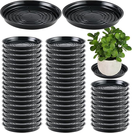 50 Packs 12 Inches Large Plant Saucers for Indoor Outdoor Use Heavy Duty Plastic Plant Plate Dish for Planter Bulk Round Flower Pot Drip Trays to Catch Water 4 to 20 Inch, Black