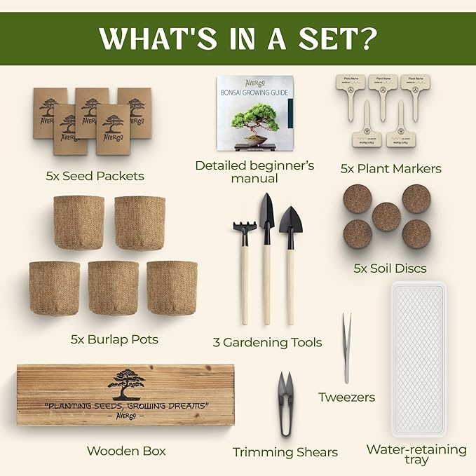 DIY Bonsai Tree Kit for Beginners – 5X Unique Japanese Bonzai Trees | Complete Indoor Bonsai Starter Kit for Growing Bonsai Plants with Tools & Planters – DIY Gardening Gifts for Women & Men