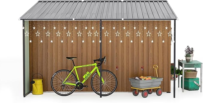 10x12 FT Outdoor Storage Shed,Extra Large Metal Garden Tool Shed with Lockable Doors,Windows & Air Vents,Dual-Zone Design Outside Steel Tiny House for Backyard, Patio Lawn,Yellow