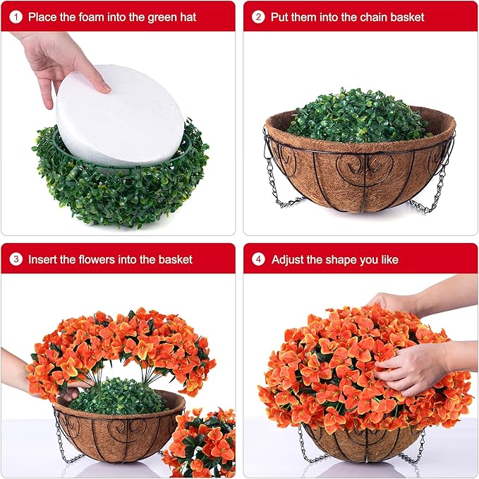 Artificial Faux Hanging Flowers Plants Baskets for Outdoors Spring Decoration, Fake Silk Bougainvillea Flowers in Planter Look Real UV Resistant Faux Flower for Outside Porch Patio Garden Yard Home