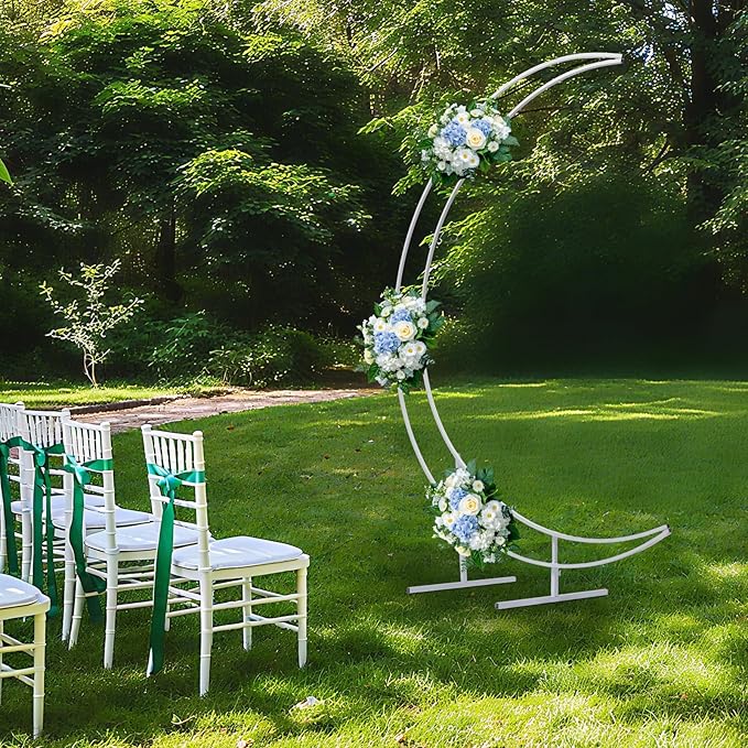 Wedding Arch, 7ft Metal Crescent Moon Wedding Arch Stand, Curved Flower Balloon Frame Garden Arbors and Arches for Wedding, Valentine's Day, Christmas, New Year Decoration (White)