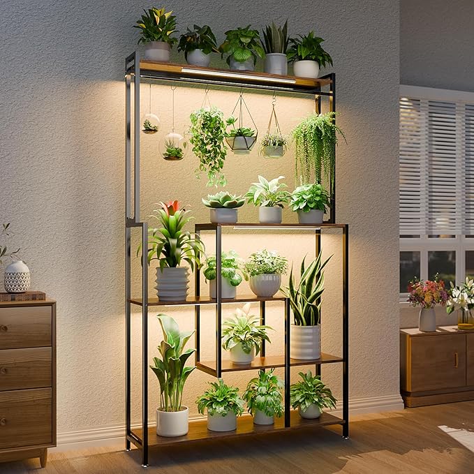 Large Plant Stand Indoor with Grow Light , 72" Tall Metal Plant Shelf, 5 Tiers 12 Pots Holder, Heavy-Duty Rectangle Display Rack for Living Room, Patio, Corner