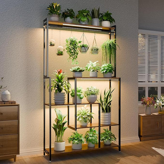 Large Plant Stand Indoor with Grow Light , 72" Tall Metal Plant Shelf, 5 Tiers 12 Pots Holder, Heavy-Duty Rectangle Display Rack for Living Room, Patio, Corner