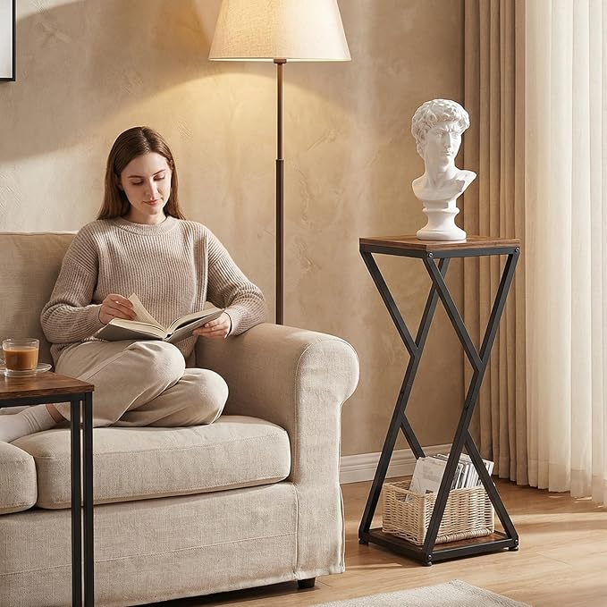 2-Tier Tall Plant Stand Indoor, Corner Plant Stands for Indoor Plants Multiple, Small End Table for Living Room, Corner Side Table for Home Decor