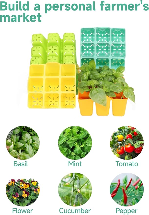 8 Packs Colorful Seedling Starter Trays, Silicone Seed Starter Trays Suitable for 10" 10" Planting Trays, BPA-Free & Dishwasher Safe, Indoor Gardening Plant Germination Trays