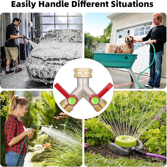 Hose Splitter 2 Way,High flow Garden Hose Splitters, Y Splitter 2 Valves, Faucet Splitter, 2 Way Heavy Duty Brass Splitter, Outdoor Faucet Diverter, Y Valve 3/4" GHT Thread.