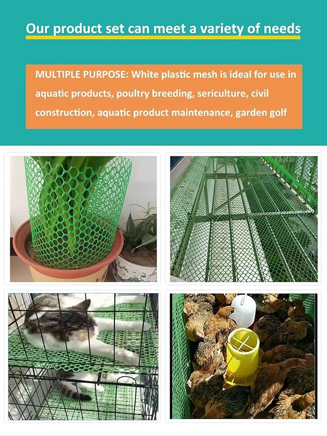 Upgraded Plastic Chicken Wire Fence Mesh(16INx10FT) - Black/Green/White Colors 0.3" Openings,for Garden Net, Poultry Fencing, Chicken Wire Frame,Animal Cage Fence,Floral Netting (Green)…