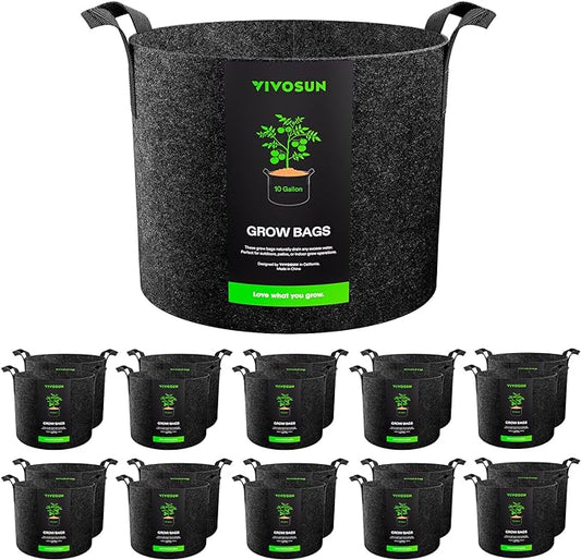 VIVOSUN 20-Pack 10 Gallon Grow Bags, Heavy Duty Thickened Nonwoven Fabric Pots with Handles for Flowers Fruits and Vegetables Black