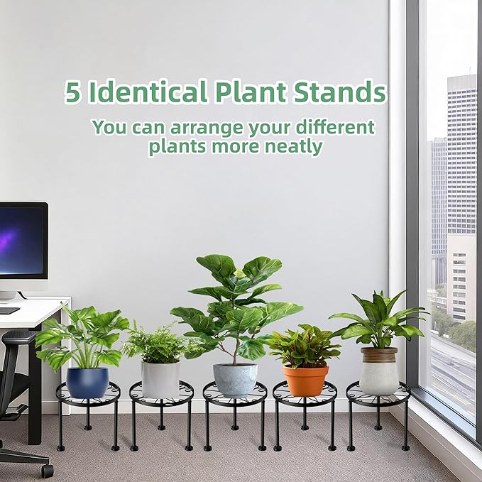 5 Pack Metal Plant Stands, Small Flower Pot Stand for Garden Home, Anti-rust Round Plant holders Display Shelf for Indoor/Outdoor