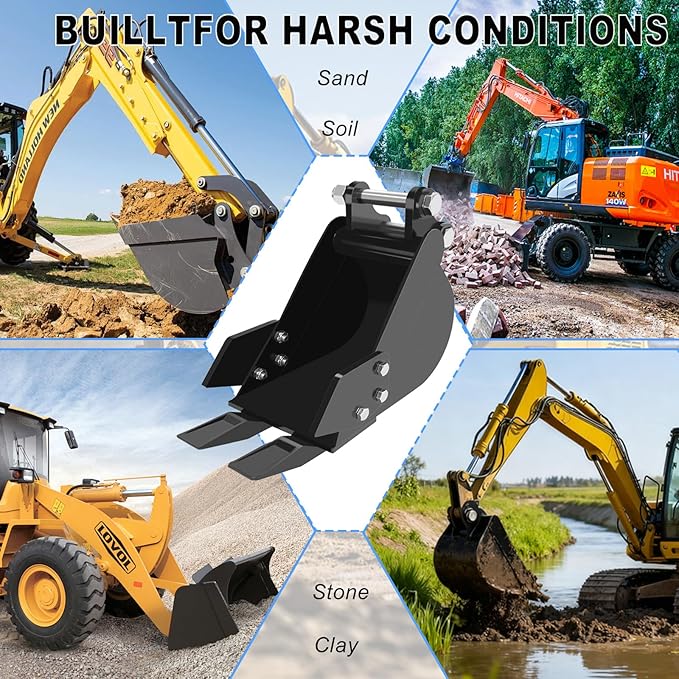Mini Excavator Bucket, 200mm Narrow Digging Bucket, Span 90mm/3.54in Hole,Diameter 25mm/0.98in Backhoe Attachments, for Mini Excavators