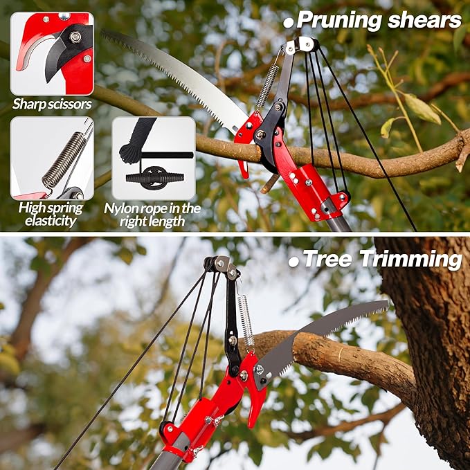 Suchtale 14FT Pole Saws for Tree Trimming, Manual Tree Pruner with Steel Saw Blade & Scissors, Long Handle Branch Cutter Pole, Extendable Limb Trimmer for High Branches, Yard Garden Pruning Tool