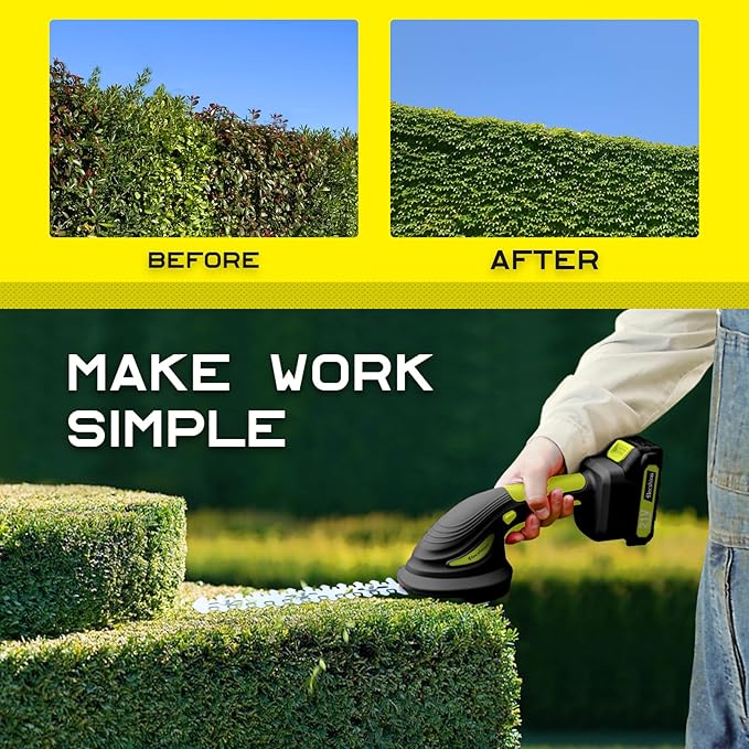 Cordless Hedge Trimmer - 2 Pack 21V Battery with Charger Powered Electric Trimmers, 2 in 1 Handheld Hedge Shears + Grass Cutter Pruning Shrub Cutting Small Branch Tool for Bush,Tree,Garden,Lawn,Yard