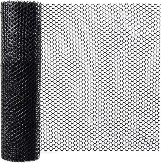 Plastic Wire Fence Mesh Roll, Sturdy Plastic Chicken Wire Mesh, Versatile Animal Fencing Barrier, Garden Netting Solution to Pet, Poultry, Cats, Crafts and Gardening (Black, 15.75INx59FT)
