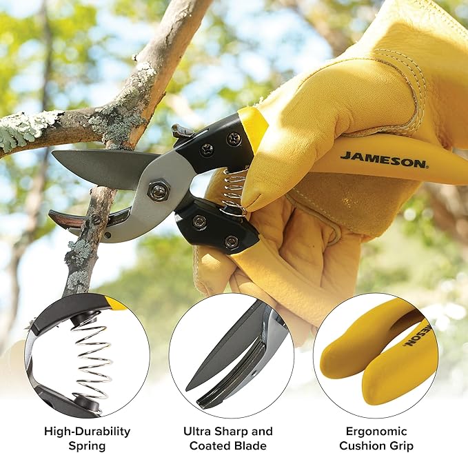 Jameson Anvil Pruning Shears – Heavy-Duty Professional Grade Pruner, 3/4” Cutting Capacity, Non-Stick Coating, Ergonomic Grip, Durable Aluminum Frame for Precision and Long-Lasting Performance