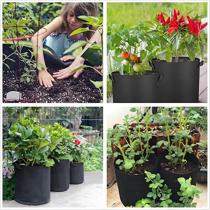 7-Gallon Grow Bags, (10 Pack) Thickened Aeration Fabric Growing Pots Planters with Handles for Planting Vegetables Plants, Black
