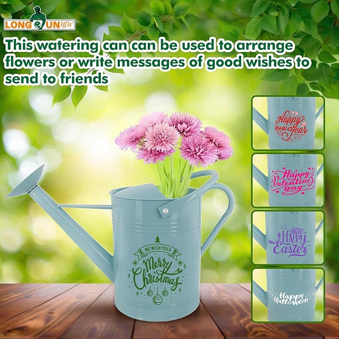 Galvanized Iron Watering Can for Indoor Plants, DIY Watering Cans for House Plant Garden Flower, Long Spout Water Can for Outdoor Watering Plants 6.44L 1.7 Gallon (Blue)