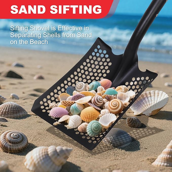 SHARK ATTACK 3-Piece Steel Shovel Set with D-Grip Handles-45'' Sifting Shovel, 28'' Spade with Powder Coating for Beach, Soil Chicken Coop, Farm Goat Stall Sand Poop Cleaning, Planting, Car Emergency