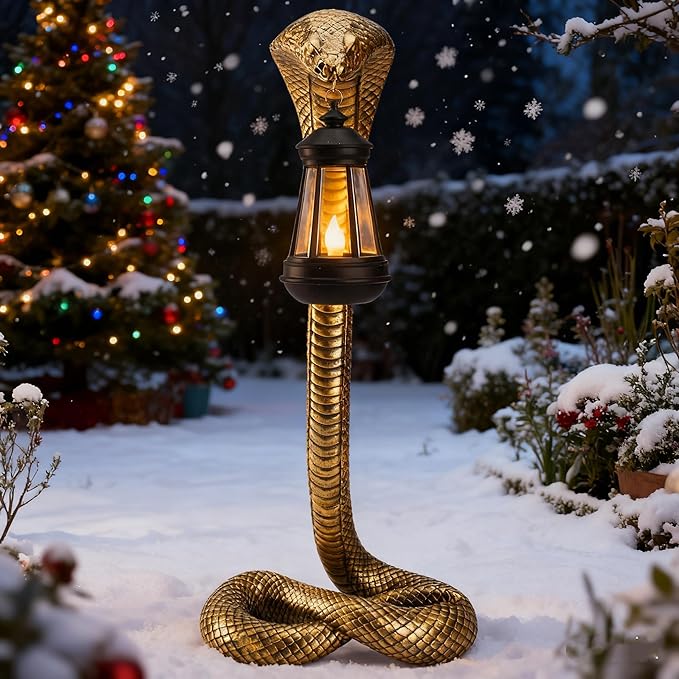 19.29'' Garden Outdoor Statues Snake with Solar Lantern,Lawn Decor Snake Statue for Patio,Balcony,Yard Ornament - Unique Housewarming Gifts,Haunted House Prop and Christmas Decorations