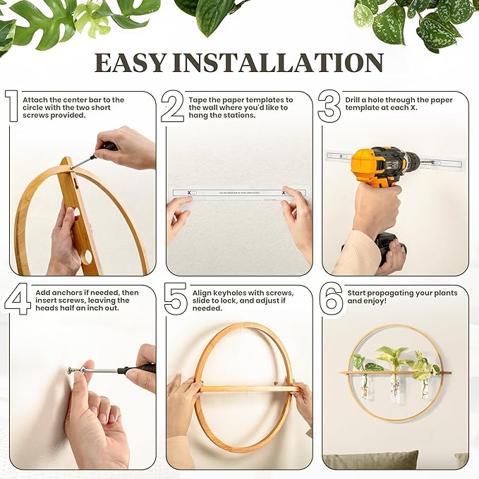 Plant Propagation Stations - Set of 3 Bamboo Wall Planters for Indoor Plants with 5 Glass Plant Propagation Tubes | Propagation Vases for Plants | Aesthetic Plant Wall Decor