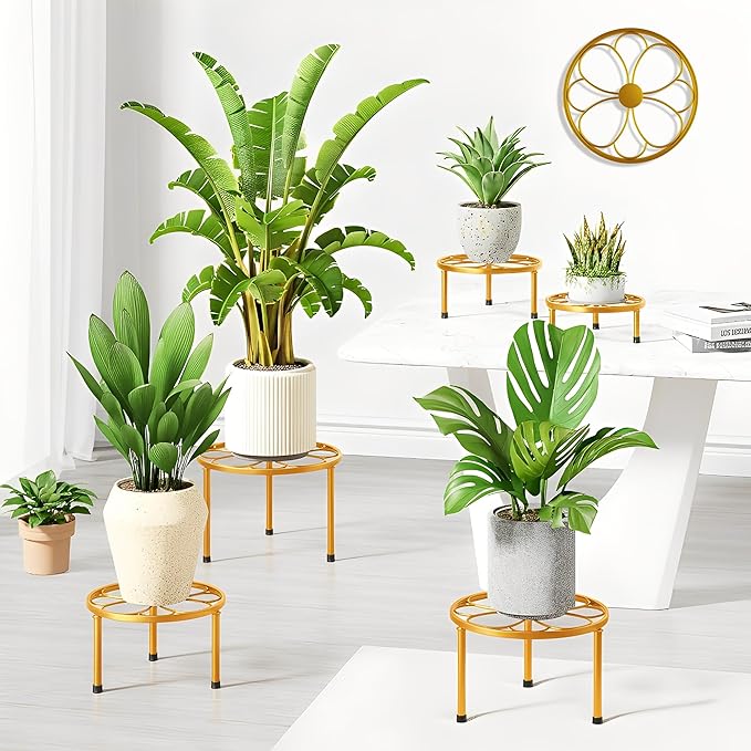 5-piece set of Metal Plant Potted Flower Racks,Heavy-Duty Flower Pot Plant Racks,Anti-Rust Iron Flower Racks for Indoor and Outdoor Home Garden Patio Decoration(GoldFlower)