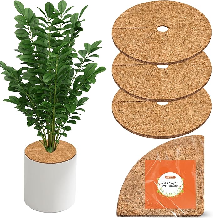 24 Inch Coconut Fiber Mulch Ring, 3 Pcs Tree Protector Mats, Coco Coir Mulch Mat Tree Guards, Plants Disc Soil Cover for Landscaping and Indoor Outdoor Gardening Pot