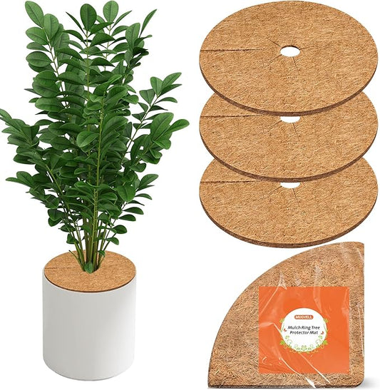 24 Inch Coconut Fiber Mulch Ring, 3 Pcs Tree Protector Mats, Coco Coir Mulch Mat Tree Guards, Plants Disc Soil Cover for Landscaping and Indoor Outdoor Gardening Pot
