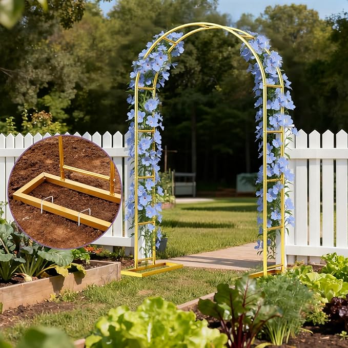 7.2FT Metal Garden Arch Trellis Arbor, Wedding Arch Stand with Steel Frame, Metal Pergola Arbor with Base for Decor Garden Trellis Climbing Plant, Bridal Party Ceremony