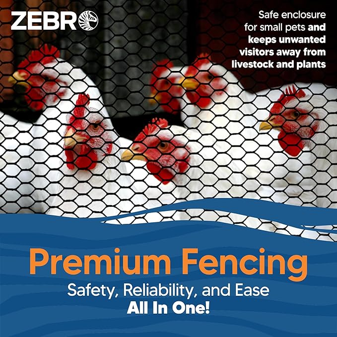 Zebro Plastic Chicken Wire Fence – Lightweight Poultry Netting & Garden Fence for Chicken Coops, Pet Enclosures, Balcony Safety & Landscaping – Weatherproof & Rust-Free - 3' x 50' Black