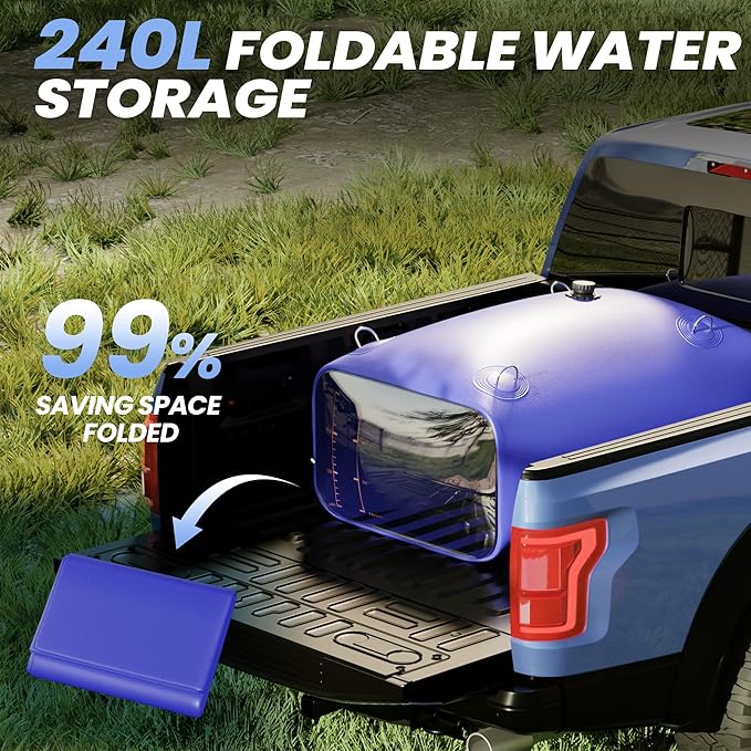 Large Capacity Water Storage Bladder with Visible Scale, Portable Water Tank Containers, Bladder Tank for Drought Resistance, Fire Prevention, Emergency, Outdoor & Irrigation (240L/63Gal, Blue)