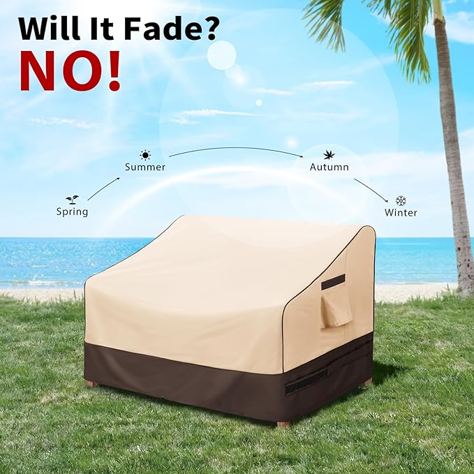 KylinLucky Waterproof Patio Loveseat Covers 104W x 40D x 35H inches,3-Seater Heavy Duty Outdoor Furniture Sofa Cover Khaki