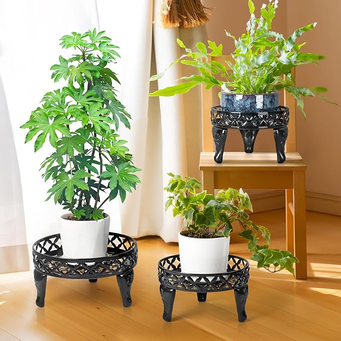 3 Pack Metal Plant Stands Indoor Outdoor,Heavy Duty Iron Flower Pot Stands for Multiple Plants,Rustproof Low Round Plant Holder for Garden,Patio,Home