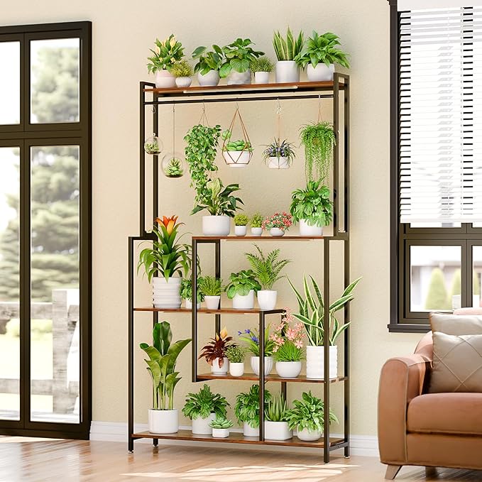 Large Plant Stand Indoor with Grow Light , 72" Tall Metal Plant Shelf, 5 Tiers 12 Pots Holder, Heavy-Duty Rectangle Display Rack for Living Room, Patio, Corner