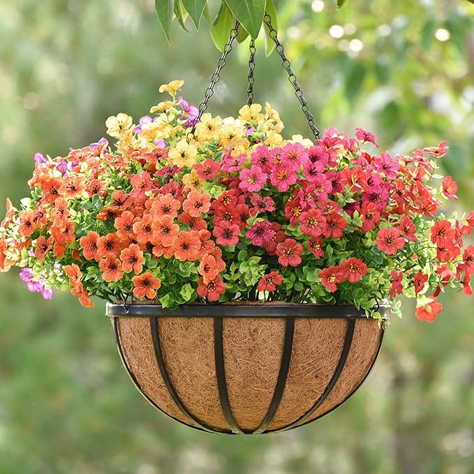 4pcs 16 inch Metal Hanging Baskets Round Wire Plant Stand with Coco Lining Cushion Decorative Planter Hanger Garden Indoor Outdoor Watering Hanging Basket （BT）