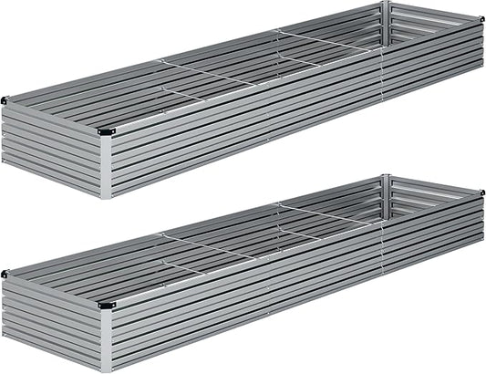 2PCS 12x2x1FTGalvanized Raised Garden Bed Kit,Vegetable Boxes-Rectangle Metal Flower Box,Large Planter Raised Beds Outdoor Garden for Planting,Fruit,Herb-Sliver